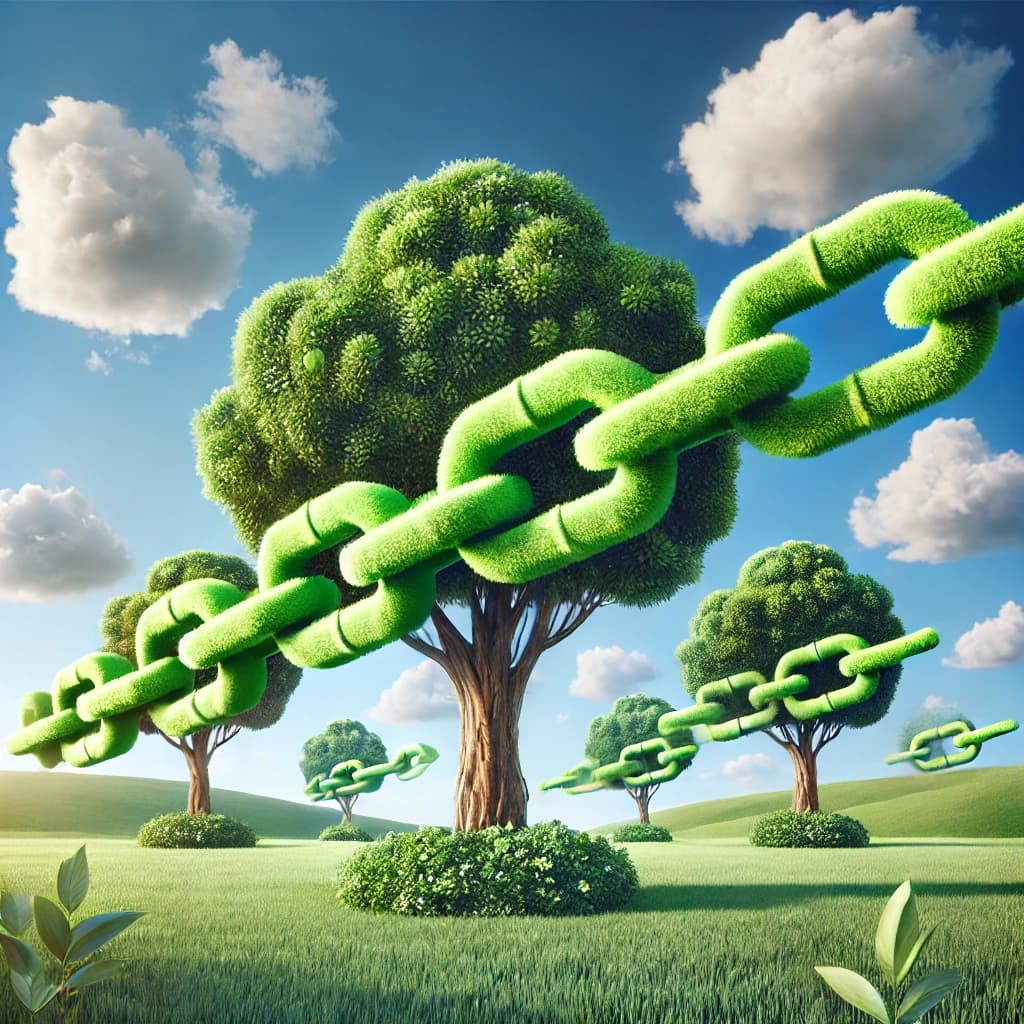 A green chain around a tree