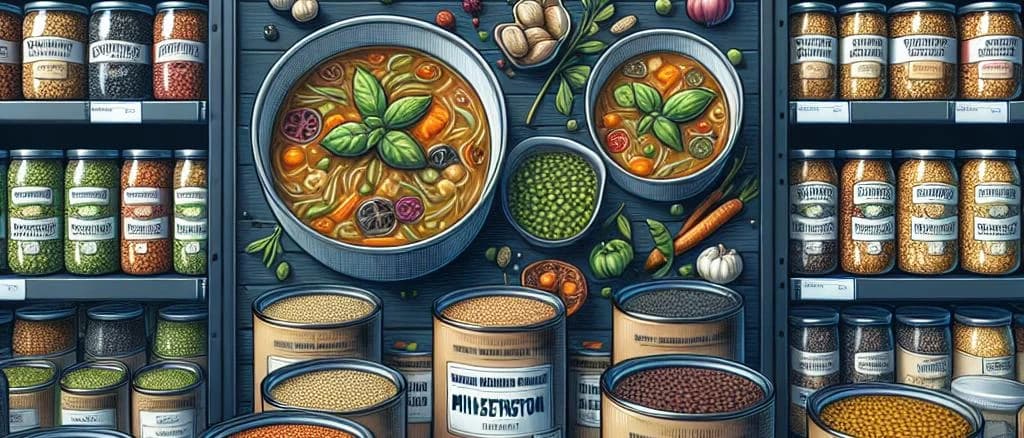 Variations of dehydrated vegetable soups in different packaging