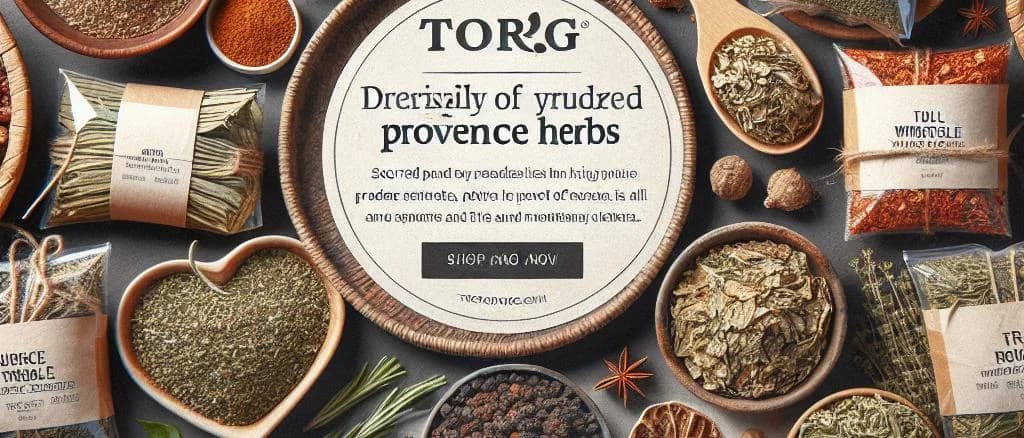 assorted dried Provence herbs in various packaging on a wooden surface