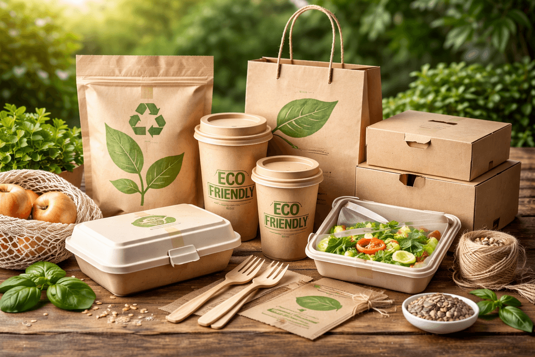 Eco-friendly packaging on rustic table