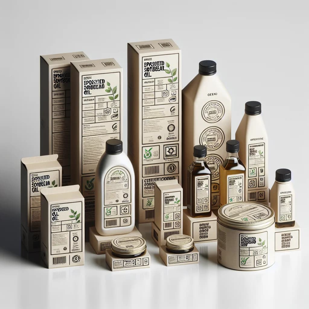 colorful variations of eco-friendly epoxidized soybean oil packaging on a clean white background, ideal for wholesale and bulk sourcing