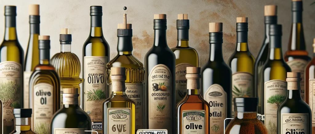 B2B foodservice olive oil variations with packaging on a wooden table