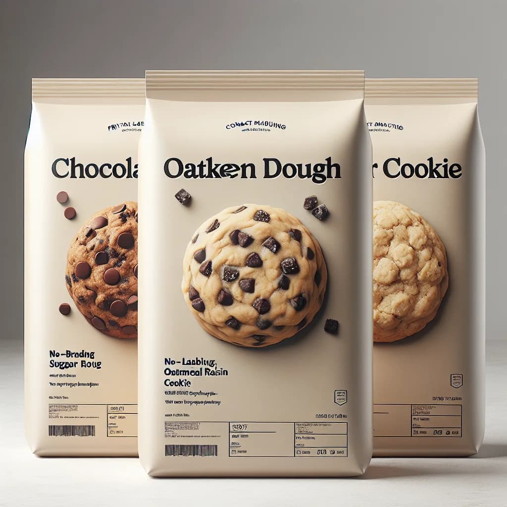 various frozen cookie dough options in bulk packaging displayed on a clean, professional background