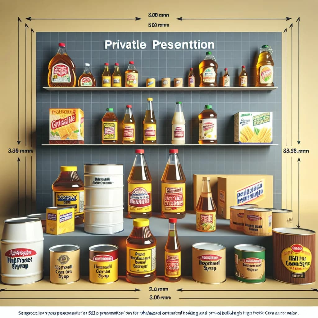 high fructose corn syrup products in bulk packaging on a neutral backdrop