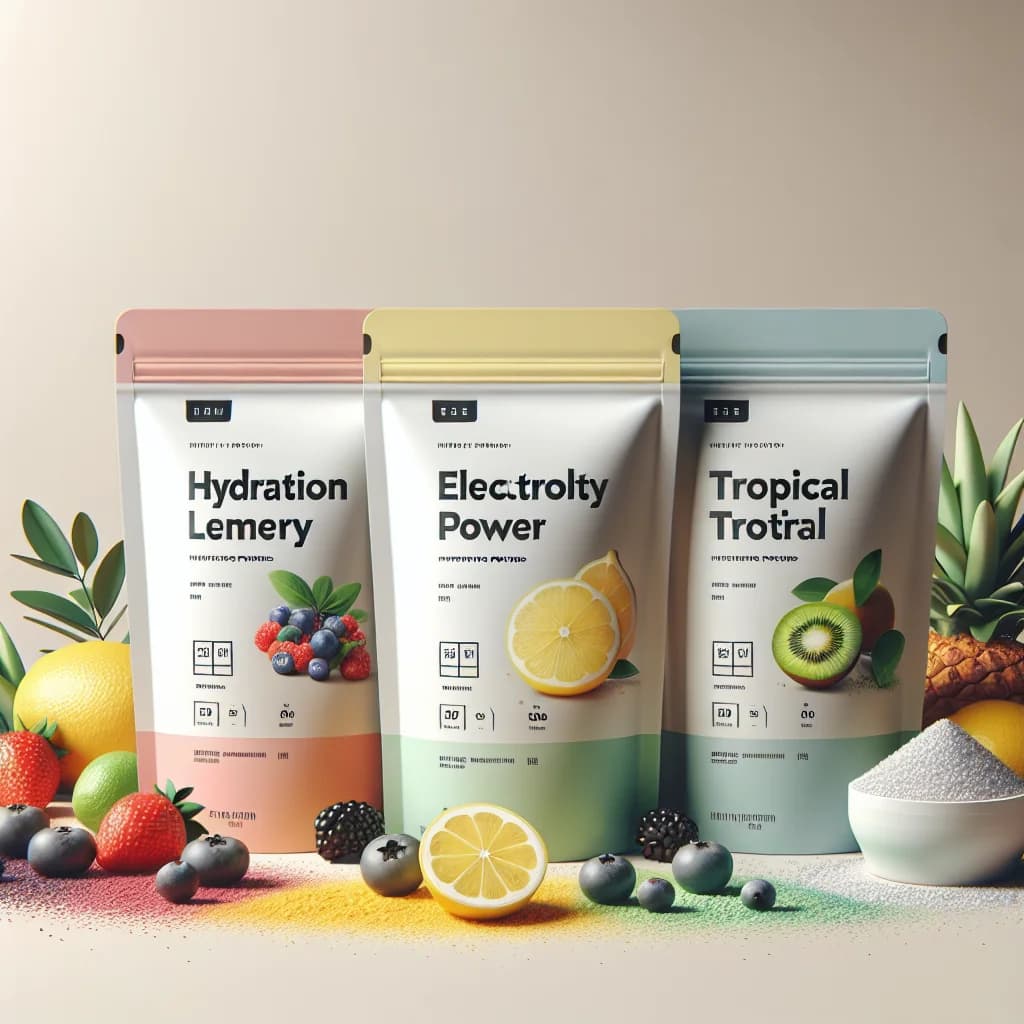 hydration and electrolyte powders with modern packaging in varying flavors and bulk sizes