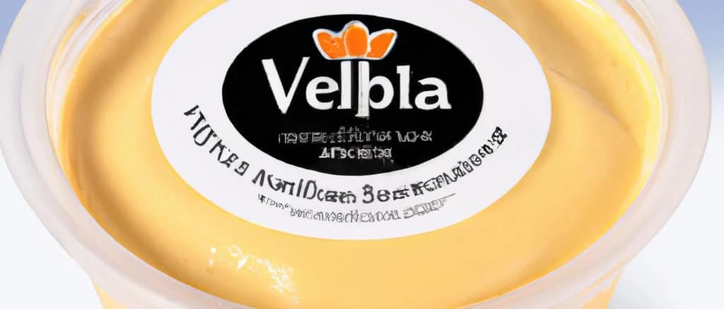 Light custard cream with vanilla in glass jars on wooden background