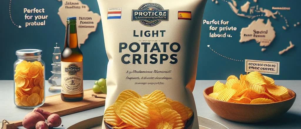 Various packaging and flavors of light potato crisps on a wooden surface