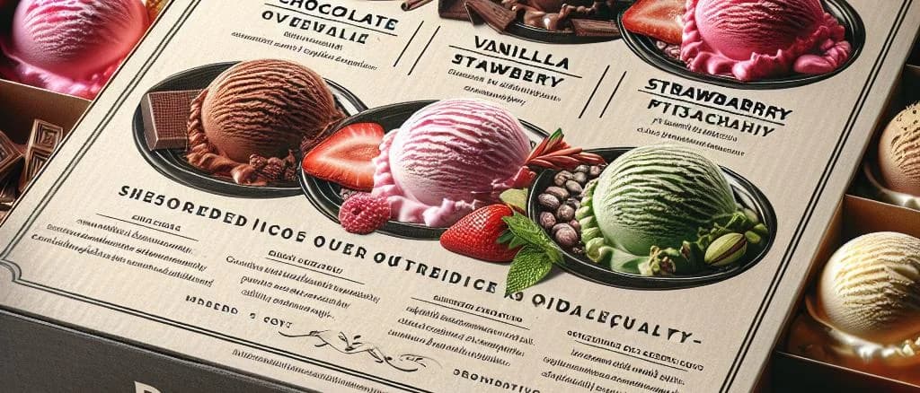 Assorted luxury ice cream in elegant packaging with diverse flavors