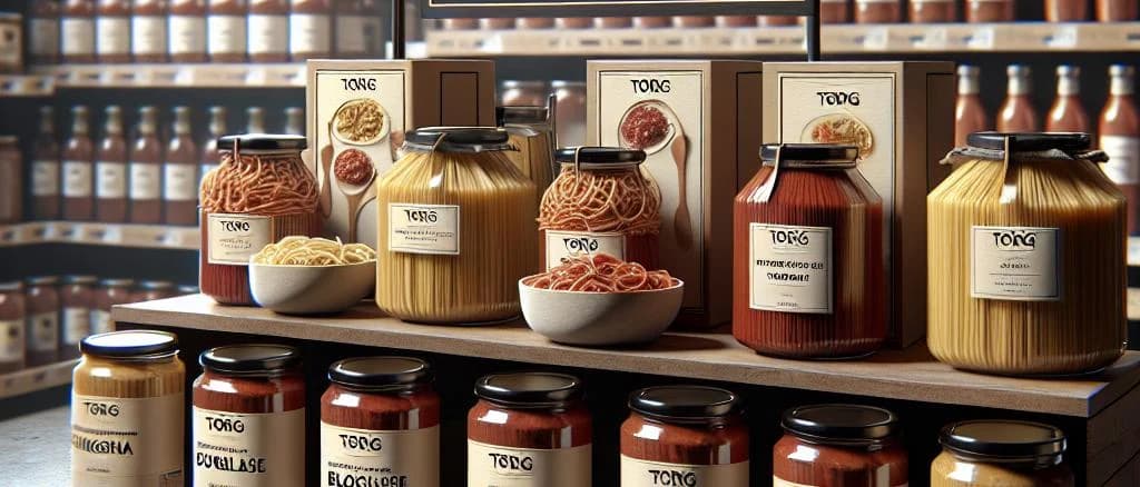 assorted meat-based pasta sauces in glass jars on wooden background