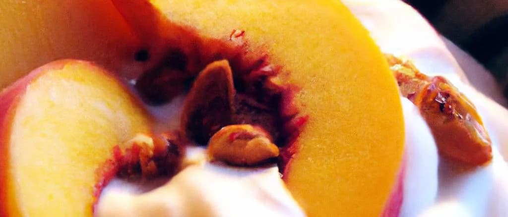 Variety of peach soy yogurt containers on a rustic wooden table
