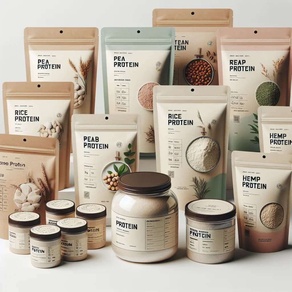 plant based protein powder with eco-friendly packaging on a clean background