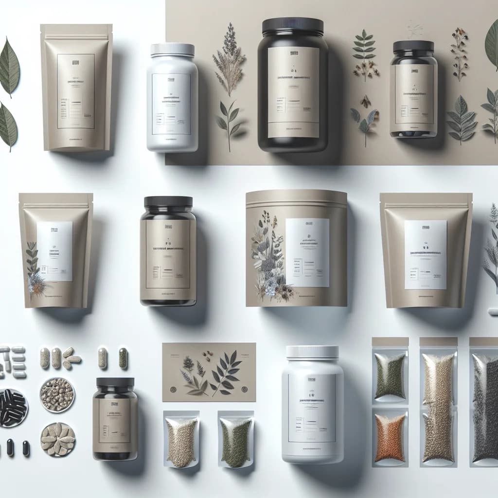 plant based supplement packaging in various formats for bulk, private label, and wholesale