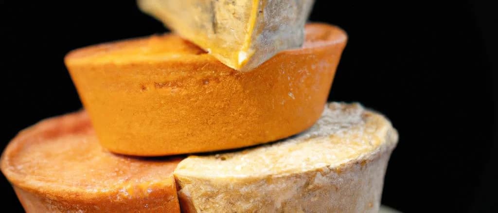 Varieties of Pyrénées cheeses on rustic wooden background