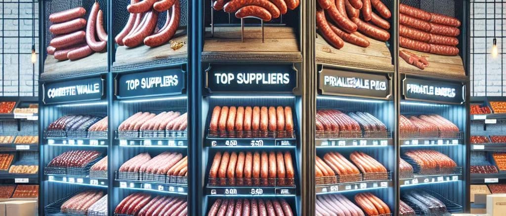 Assorted Spanish sausages on wooden platter with rustic backdrop