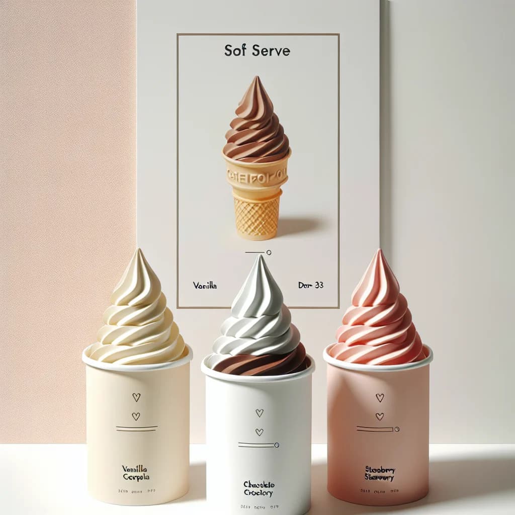 soft serve ice cream varieties in bulk packaging with neutral background