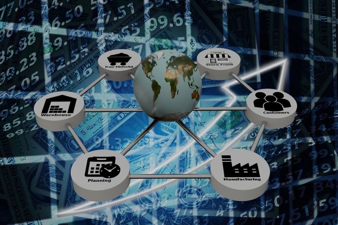 Supply Chain network with earth globe on white background