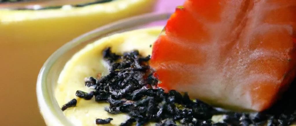 Various vegan vanilla puddings in sustainable packaging against a modern kitchen backdrop