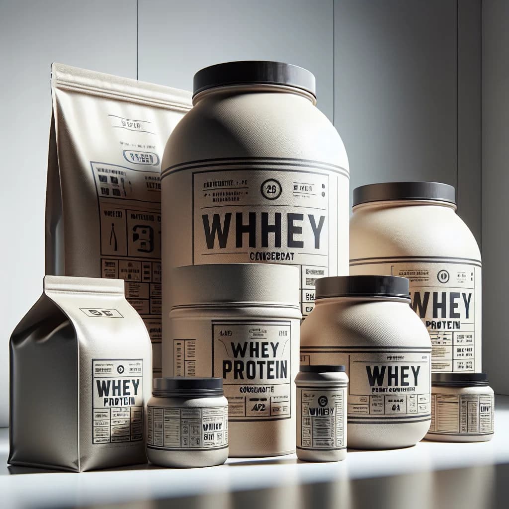 premium whey protein concentrate in bulk packaging on a clean white background