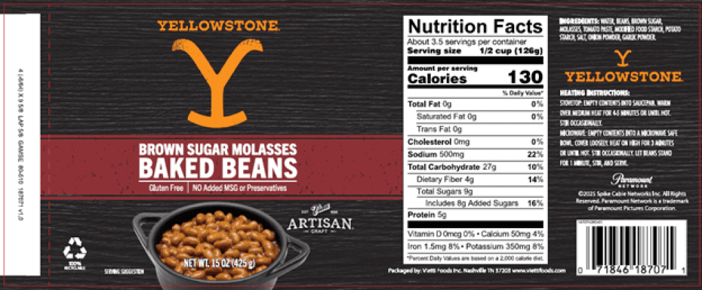 Yellowstone Brown Sugar Molasses Baked Beans Label