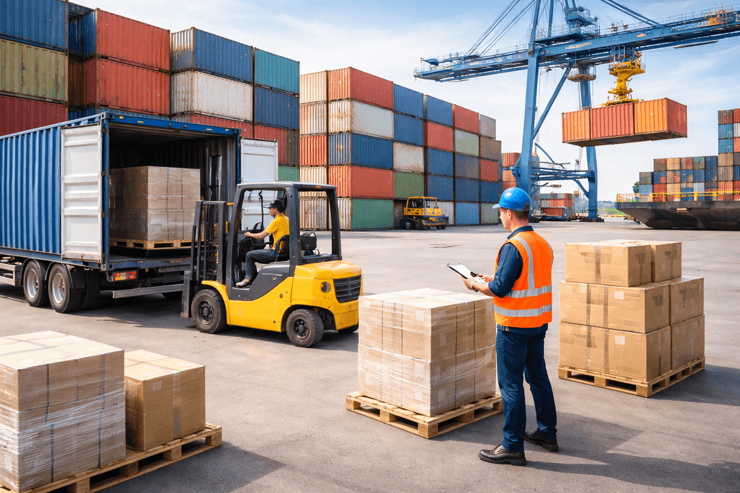 busy shipping yard in action