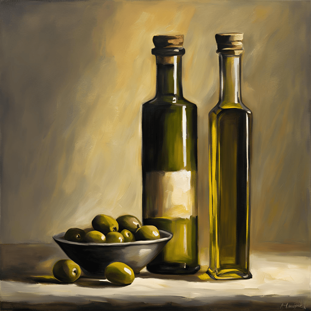 2 bottls of olive oil and olives