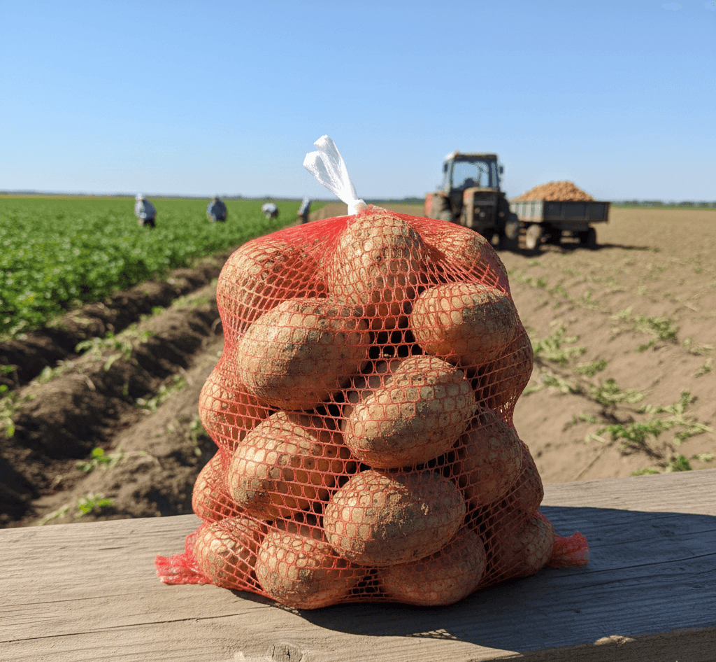 potatoes in plastic mesh bag